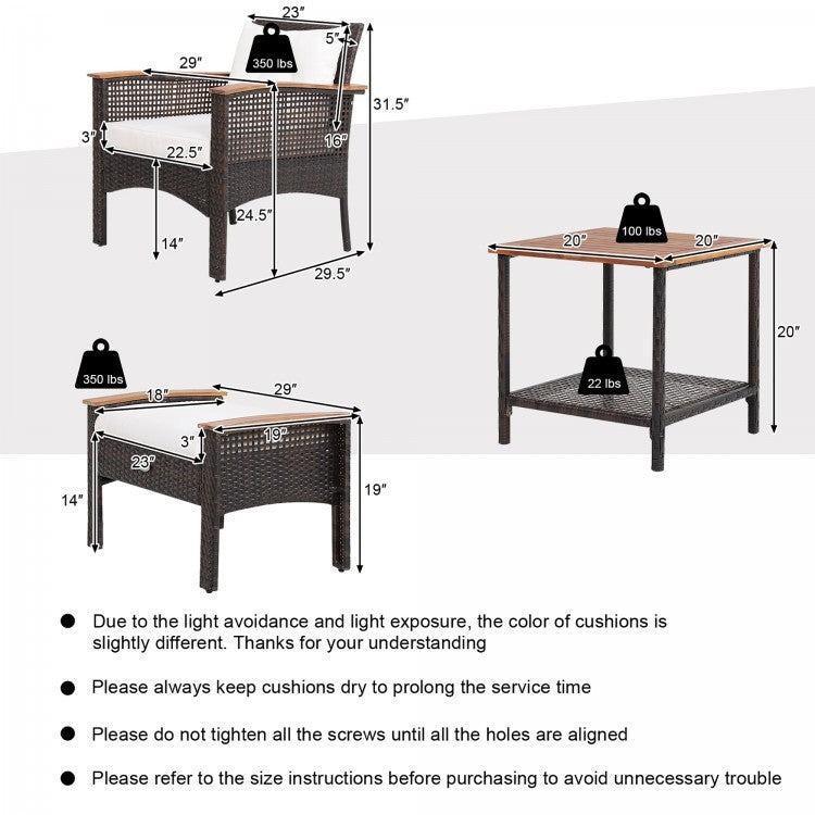 3-Piece Patio Lounge Bundle with 5-Piece PE Rattan Conversation Set,