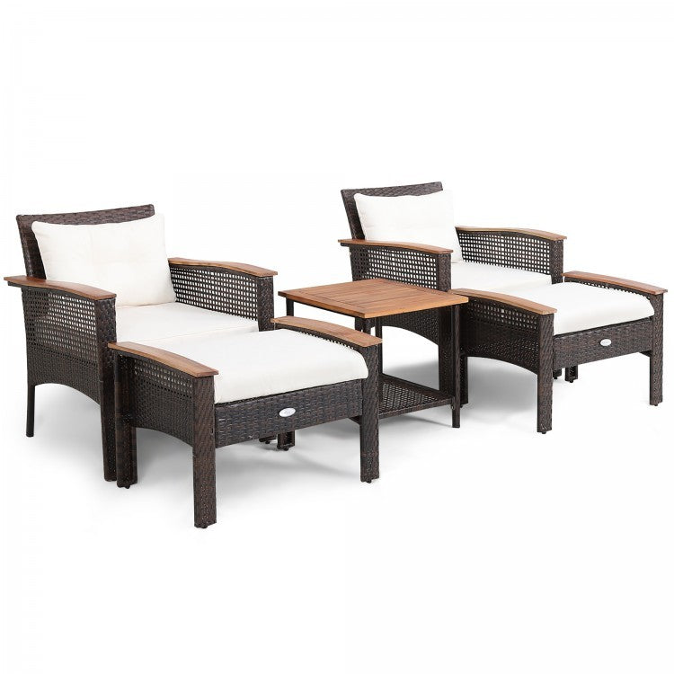 3-Piece Patio Lounge Bundle with 5-Piece PE Rattan Conversation Set,