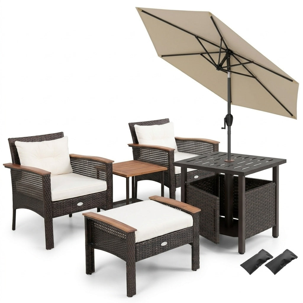 Outdoor Side Table with Umbrella Hole, Brown