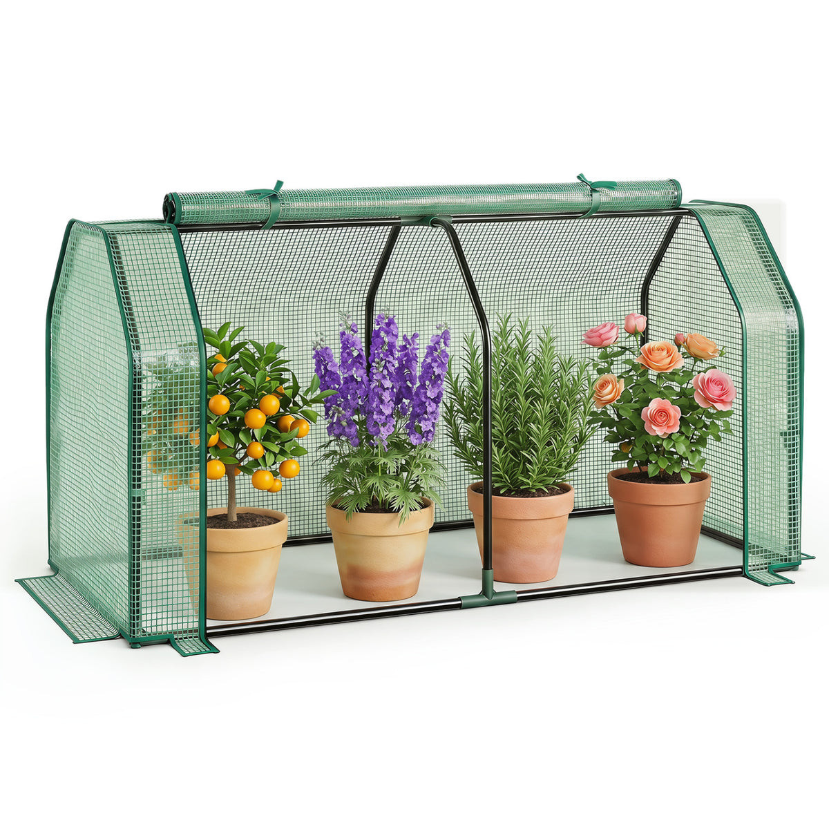Outdoor Portable Mini Greenhouse with PE Cover and Zippered Door for