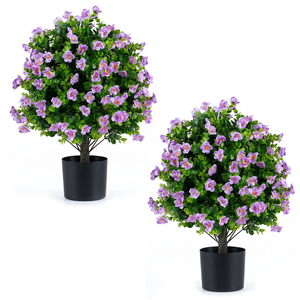 White Artificial Eucalyptus Topiary Trees with Flowers - 2 Pack for Home Decor