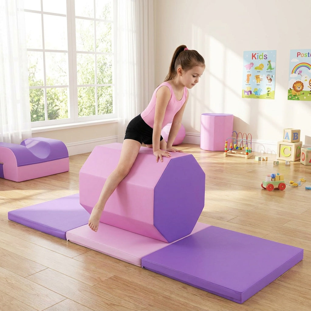 Octagon Tumbling Mat and Tri-Fold Gym Mat Set with Cover - Kids & Adults Fitness