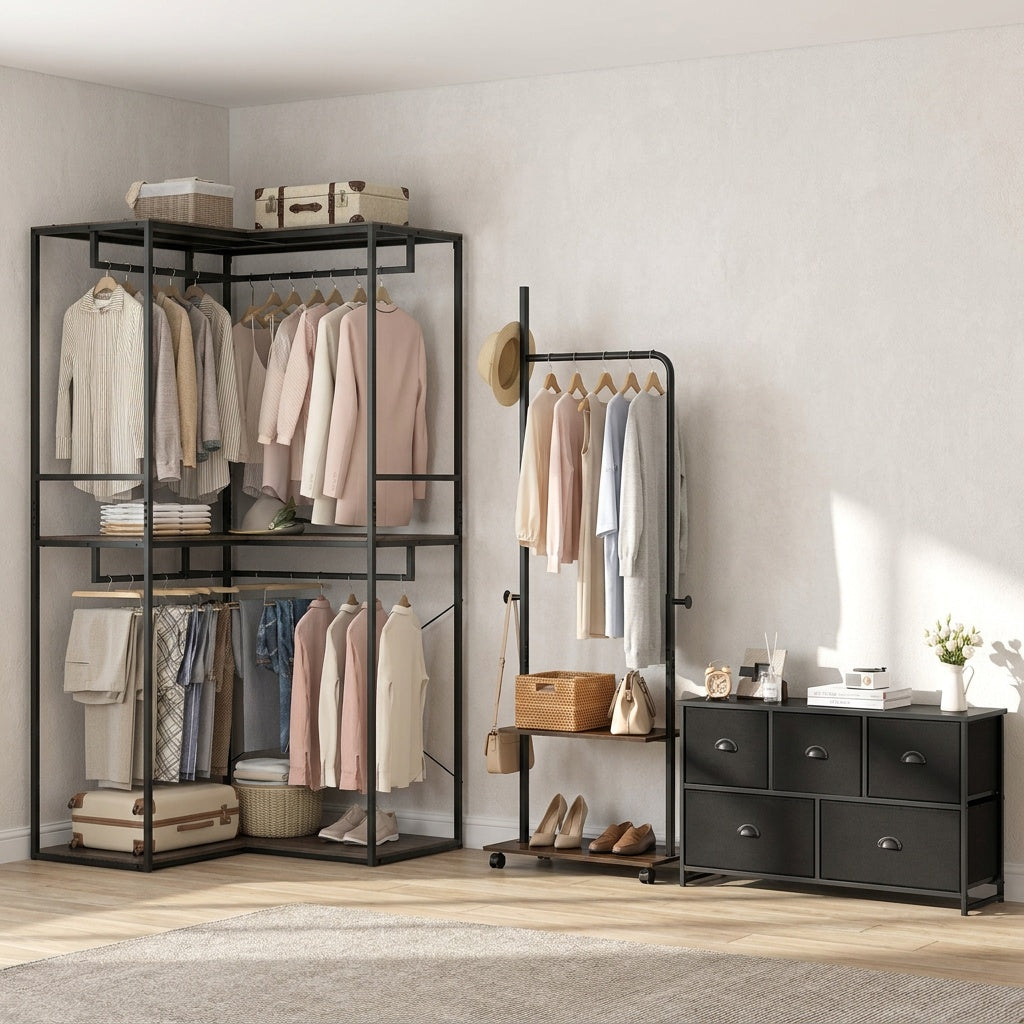 Bedroom Set Clothes Rack with Dresser Storage Tower