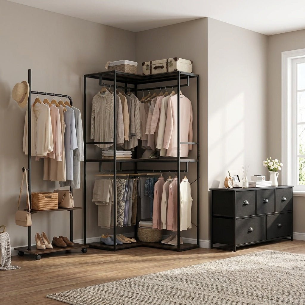 Bedroom Set Clothes Rack with Dresser Storage Tower