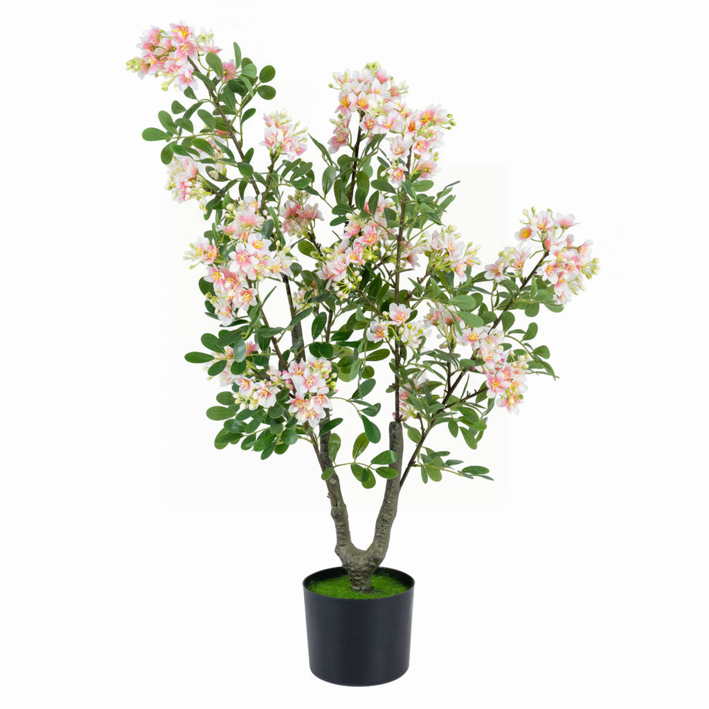 Pink Artificial Impatiens Tree with Mini Fruits & Silk Flowers - 36 Inch Set