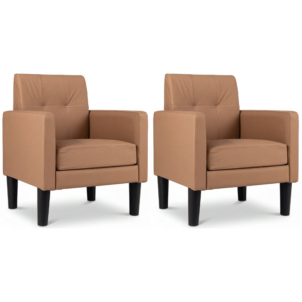 Set of 2 Modern Accent Chairs, Brown - PU Leather