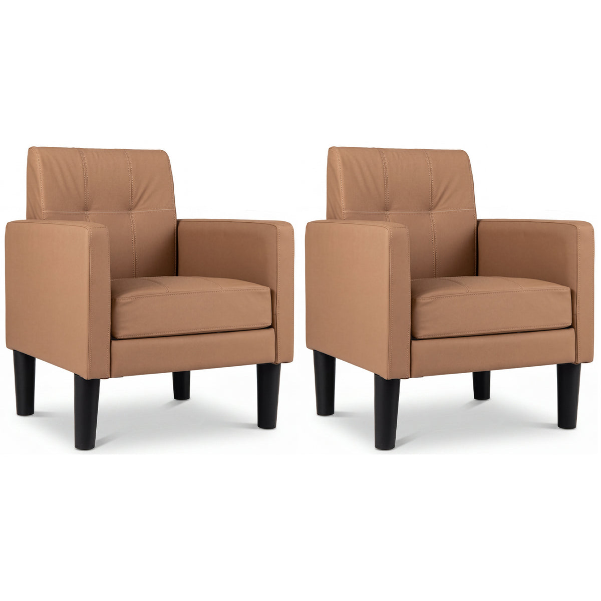 Set of 2 Modern Accent Chairs, Brown - PU Leather