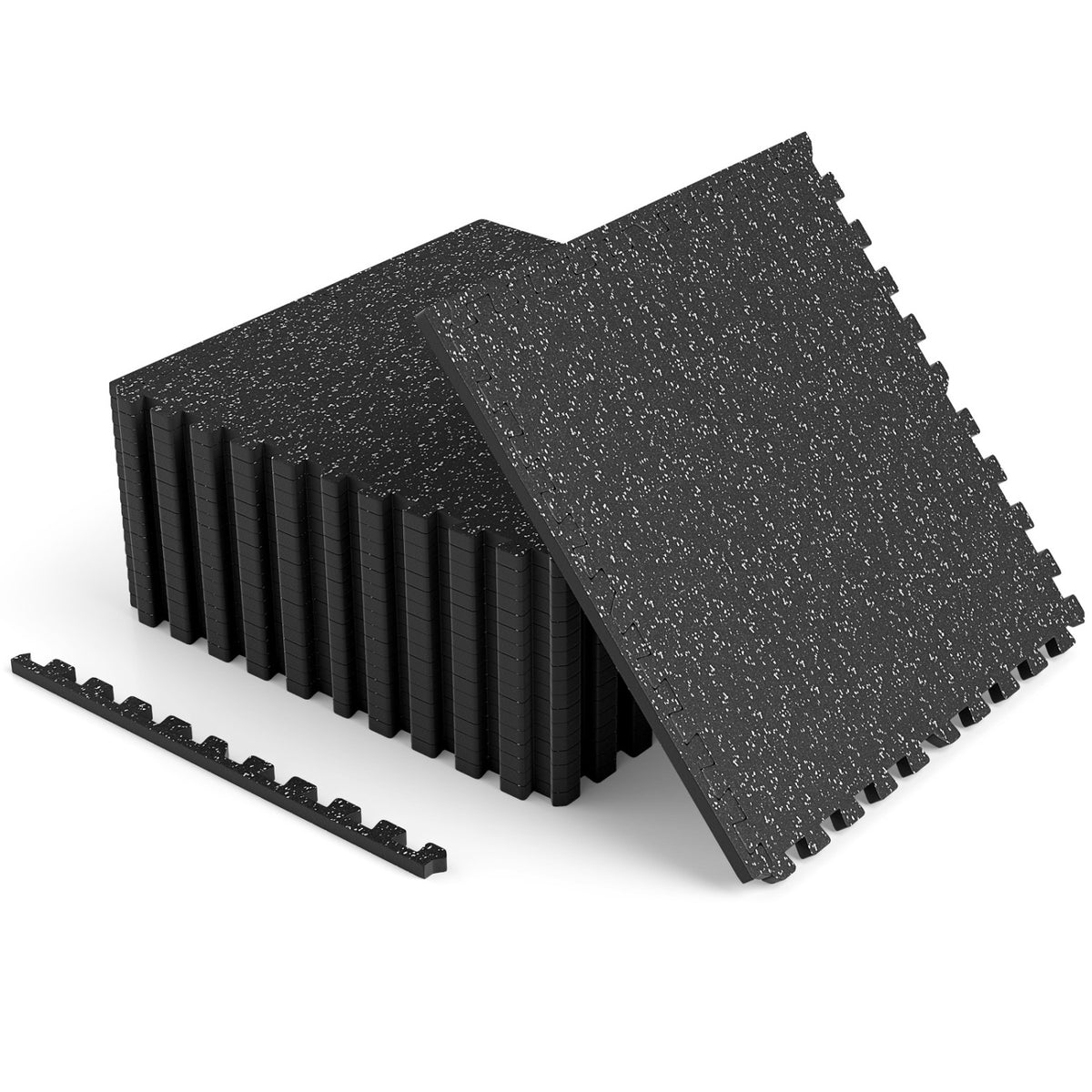 0.55 Inch Thick Rubber Exercise Mat 48 Sq Ft with Borders - 12 Pack Black & Gray Speckled