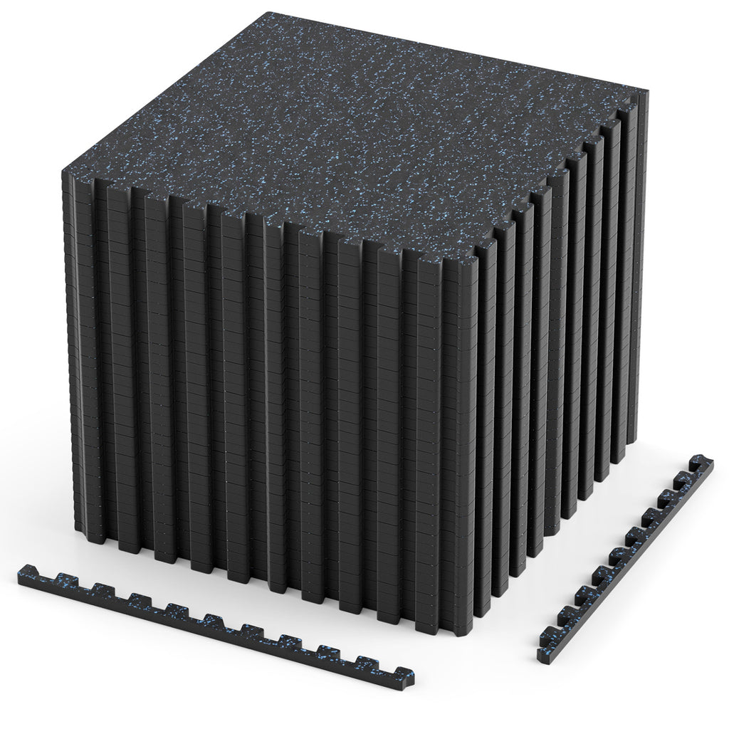 Exercise Mat 36 Pack Black & Gray Speckled - 0.55 Inch Thick Rubber Top, 140 Sq Ft with Borders - Variation of THIS listing