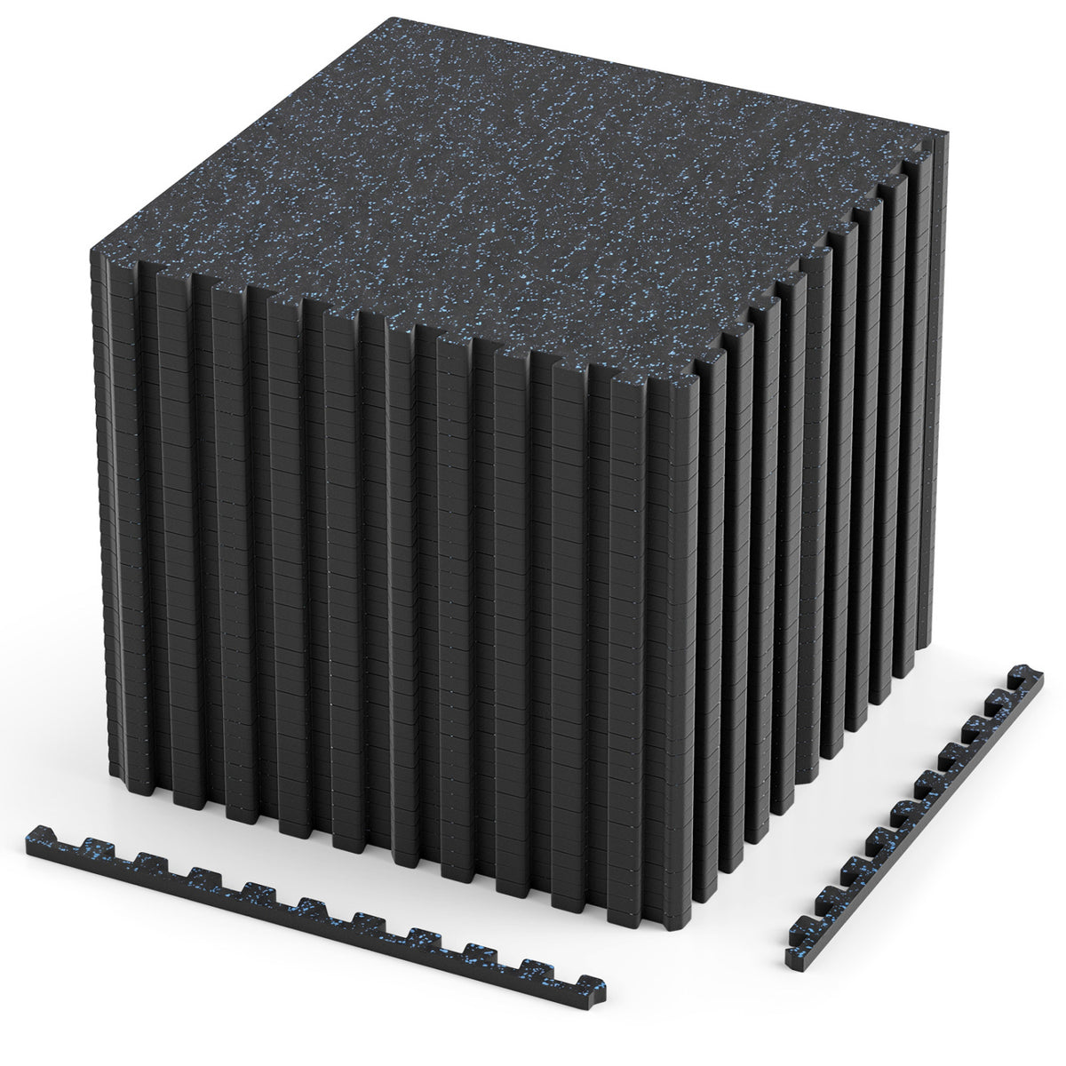 Exercise Mat 36 Pack Black & Gray Speckled - 0.55 Inch Thick Rubber Top, 140 Sq Ft with Borders - Variation of THIS listing