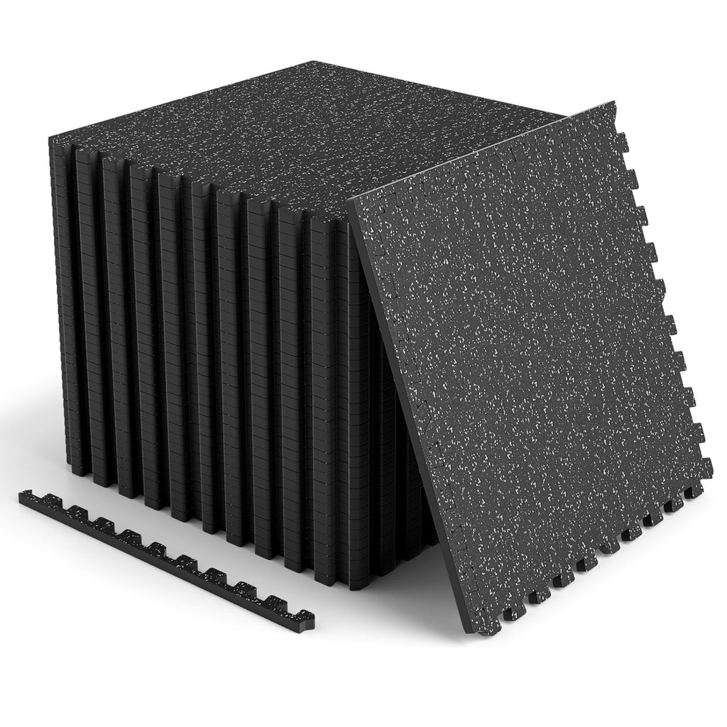 2 Pieces Rubber Exercise Mats 0.55 Inch Thick with Borders - 96 Sq Ft, Black & Gray Speckled, 24 Pack