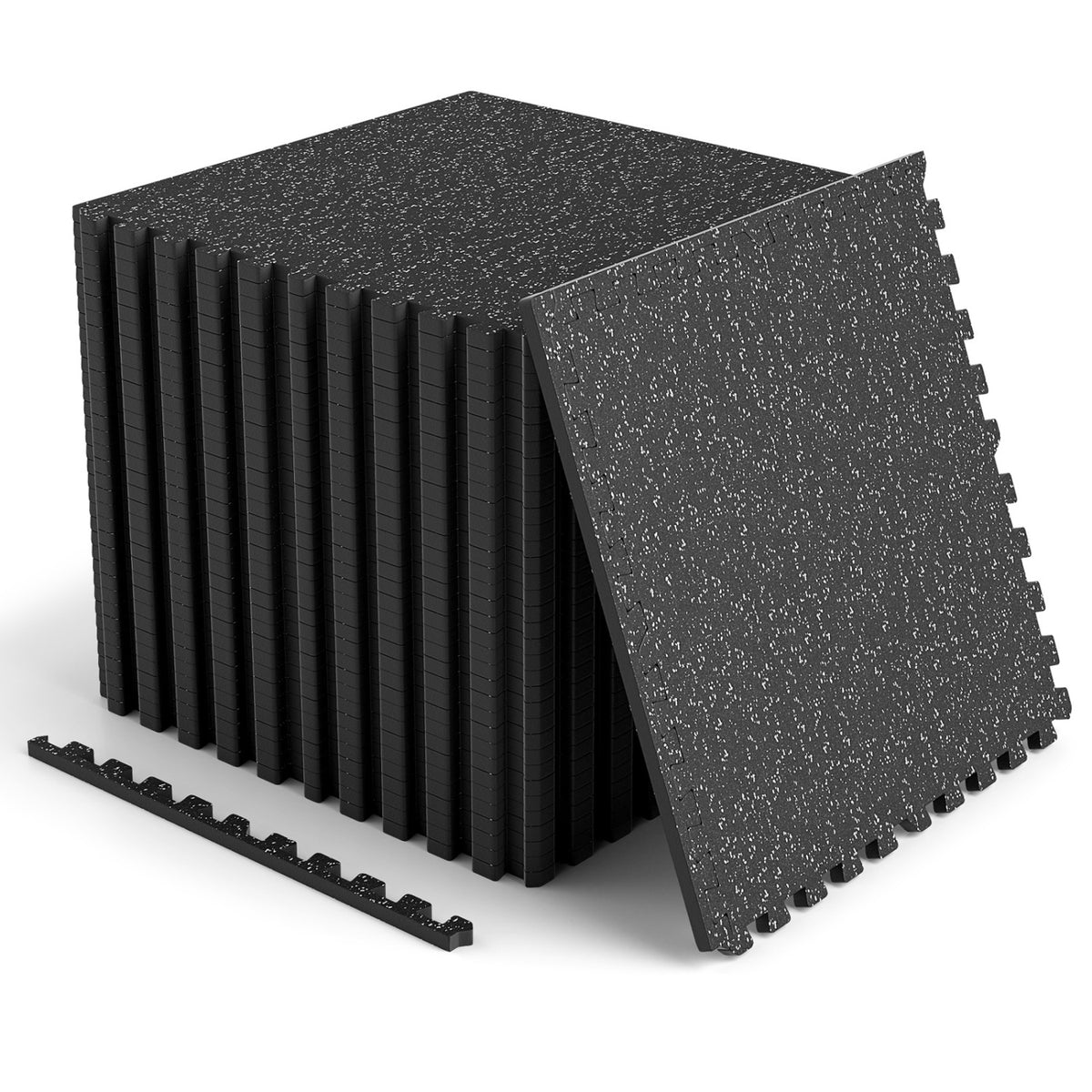 2 Pieces Rubber Exercise Mats 0.55 Inch Thick with Borders - 96 Sq Ft, Black & Gray Speckled, 24 Pack
