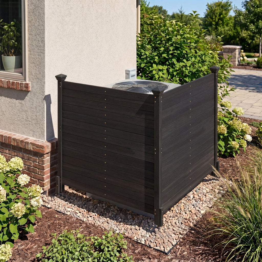 Outdoor Privacy Fence Panel for Air Conditioner - 2 Brown Wooden Sections