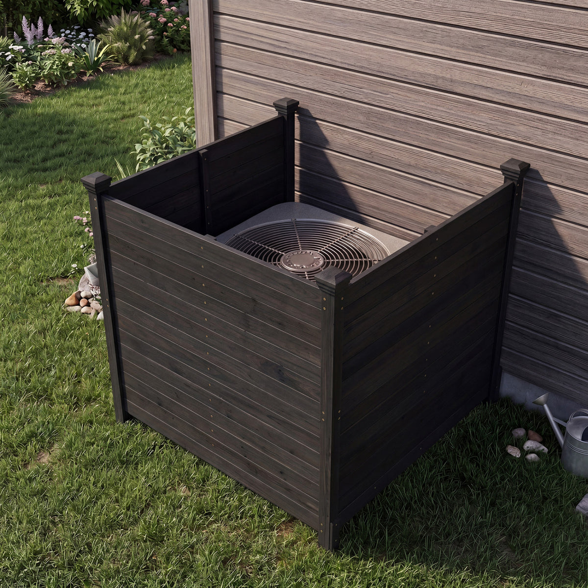 3-Panel Outdoor Privacy Fence for Air Conditioner - Brown, Rustic Wood
