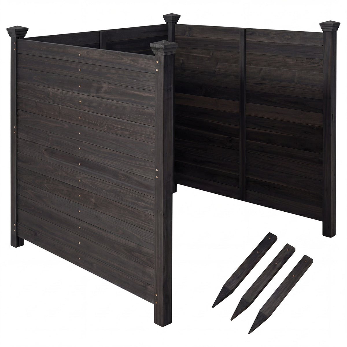 Outdoor Privacy Fence for Air Conditioner - 3 Panels Black with Ground Stakes