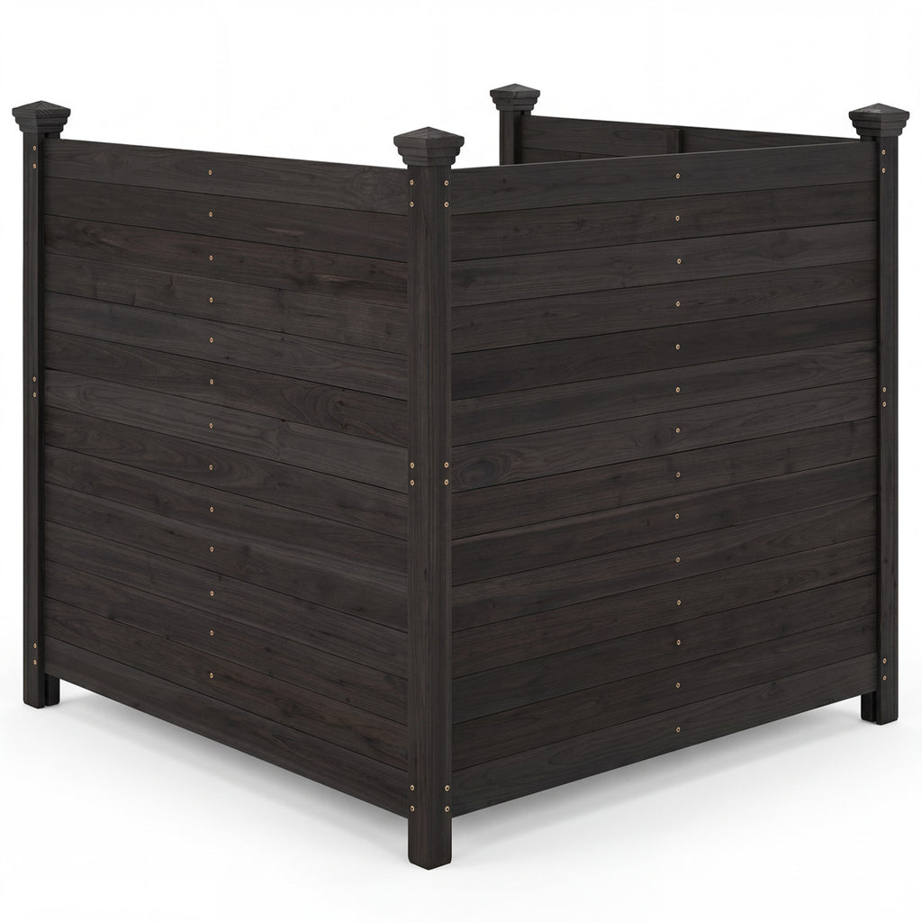 Outdoor Privacy Fence for Air Conditioner - 3 Panels Black with Ground Stakes