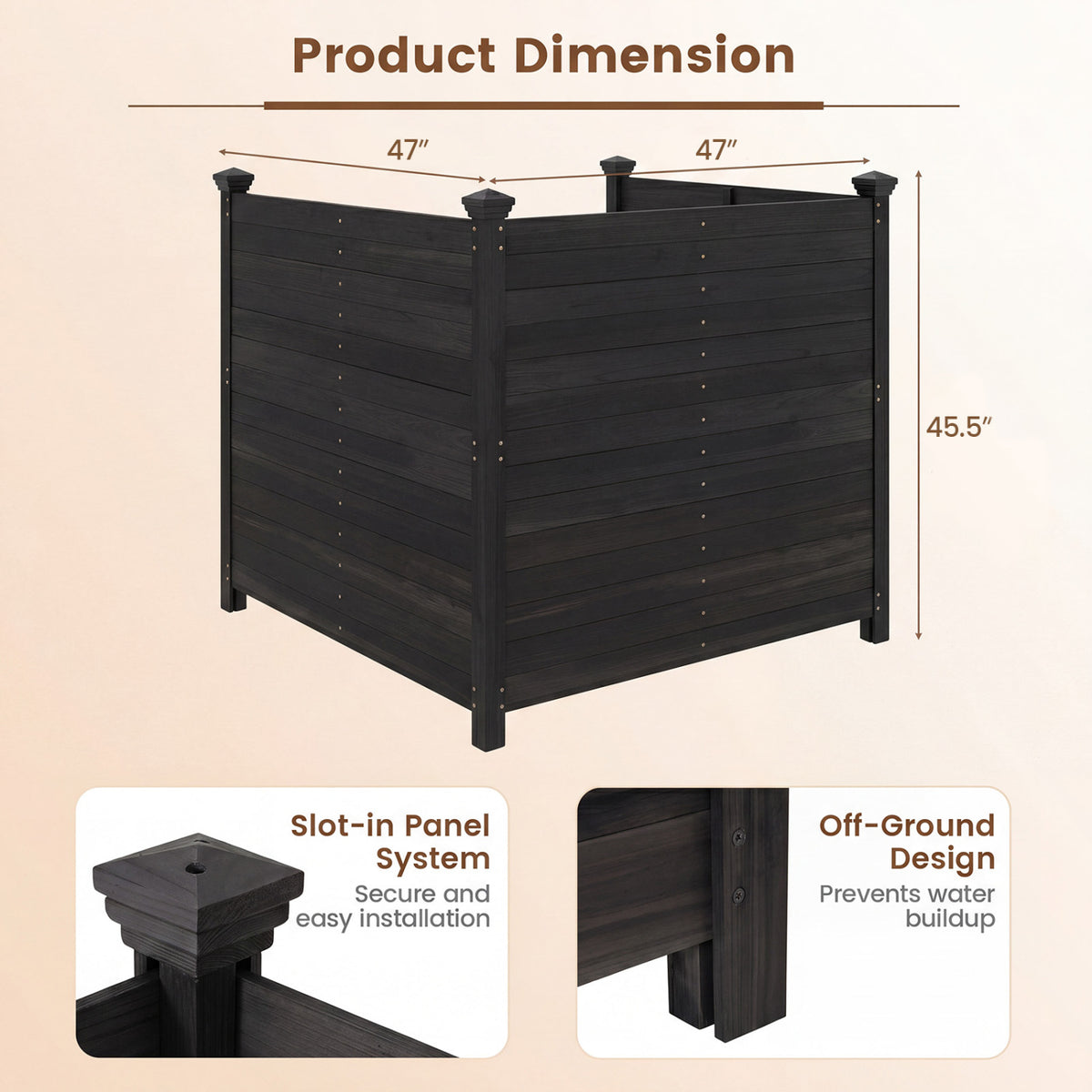 Outdoor Privacy Fence for Air Conditioner - 3 Panels Black with Ground Stakes