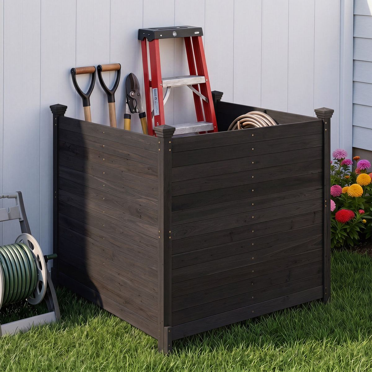 Outdoor Privacy Fence for Air Conditioner - 3 Panels Black with Ground Stakes