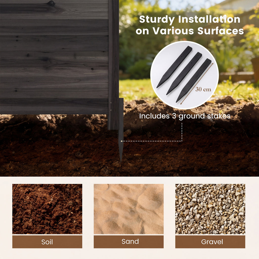 Outdoor Privacy Fence for Air Conditioner - 3 Panels Black with Ground Stakes