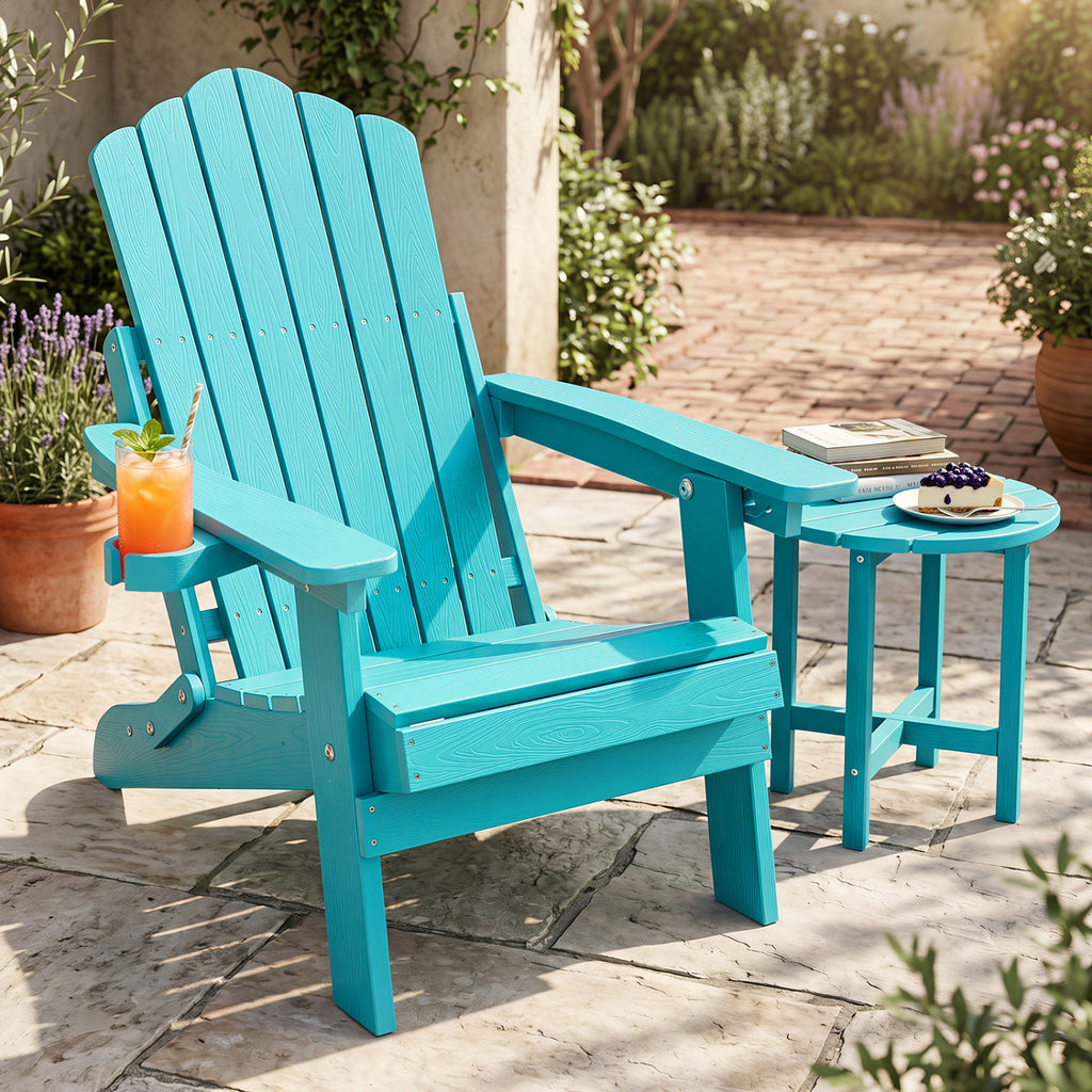 Outdoor Folding Adirondack Chair with Cup Holder and 5-Level Backrest