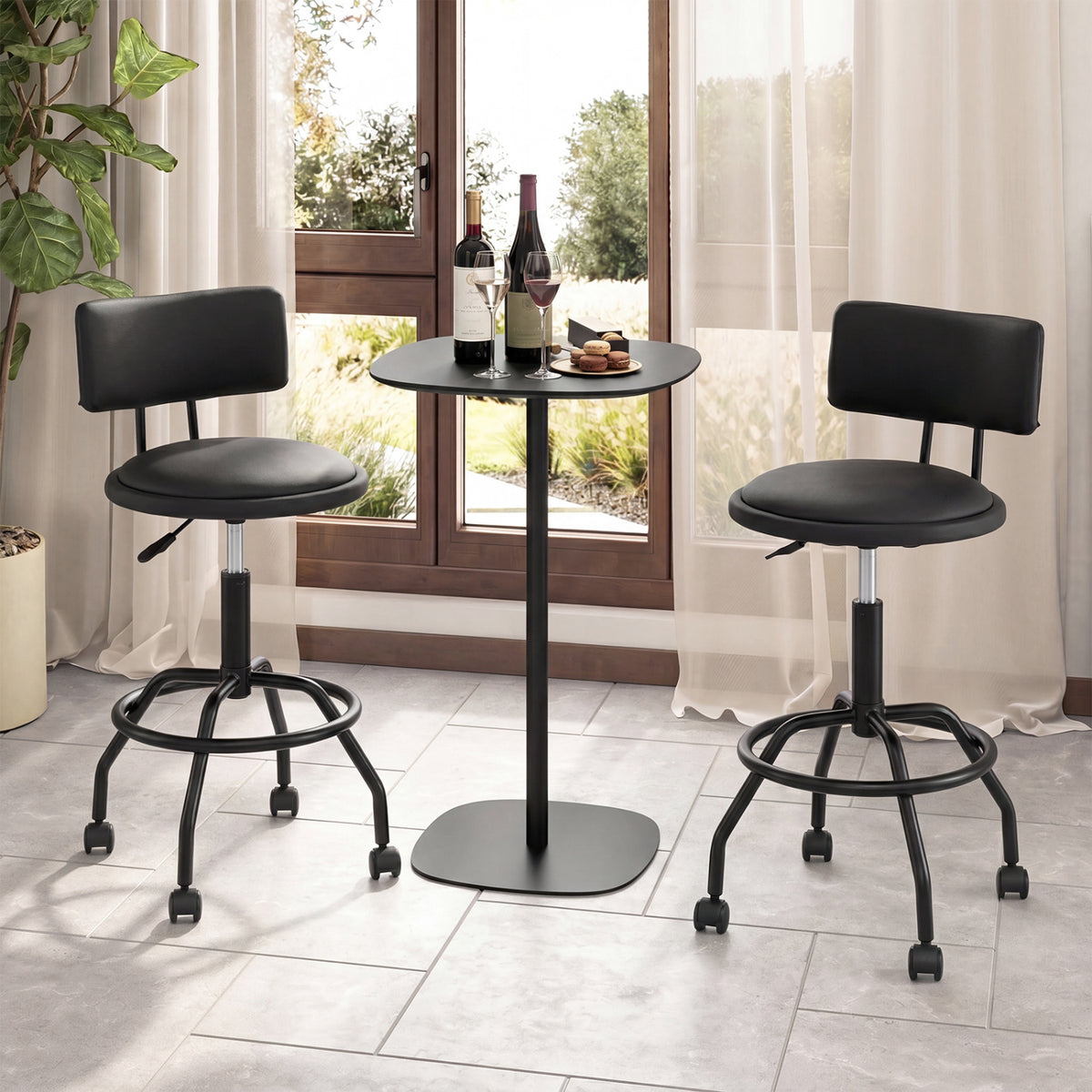 Set of 2 Swivel Height Adjustable Bar Stools with Backrest