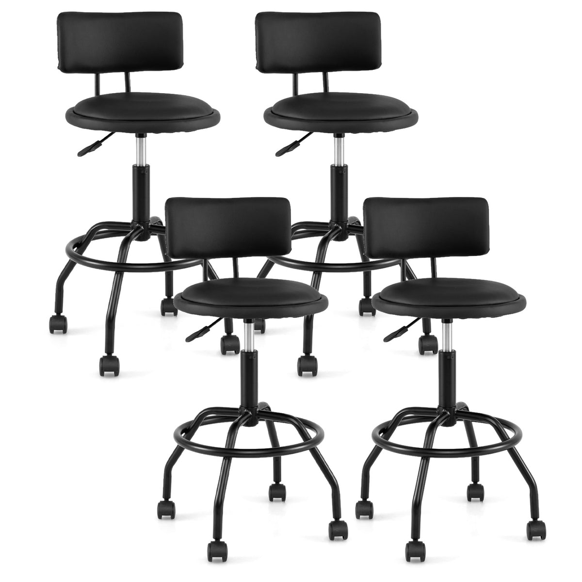 Adjustable Bar Stools Set of 4 - Swivel with Backrest