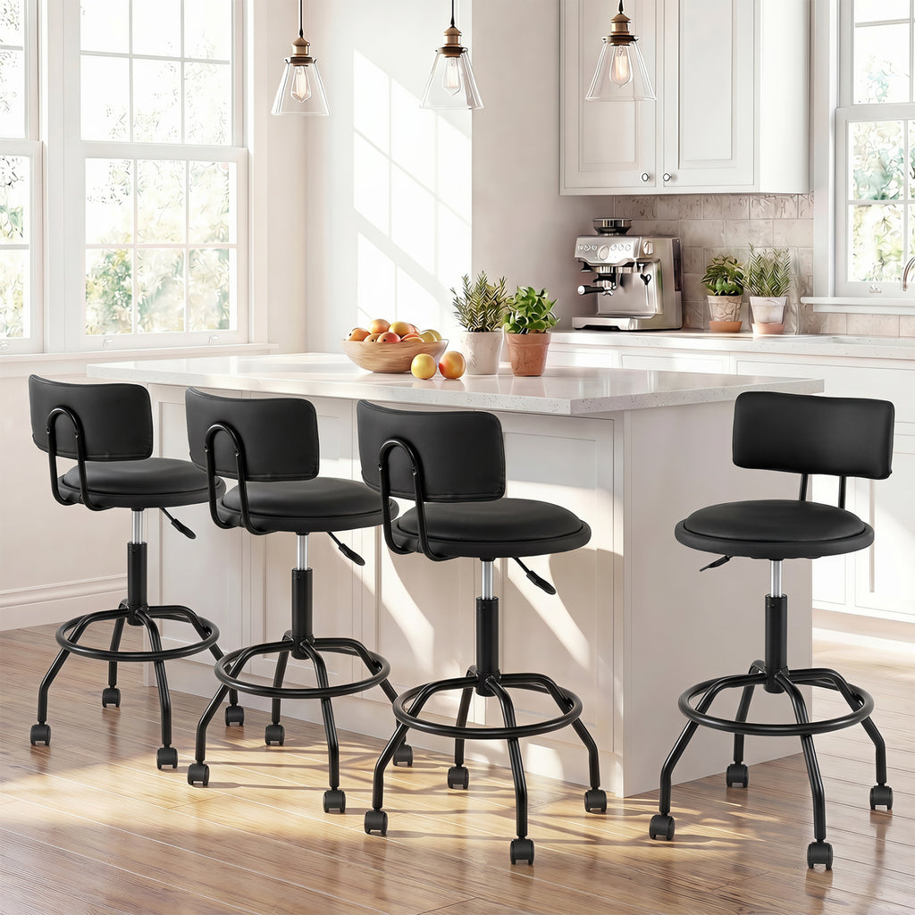 Adjustable Bar Stools Set of 4 - Swivel with Backrest