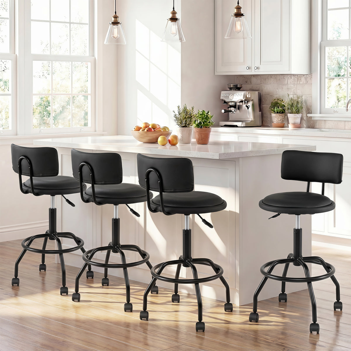 Adjustable Bar Stools Set of 4 - Swivel with Backrest