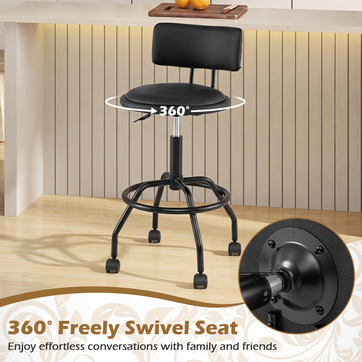 Adjustable Bar Stools Set of 4 - Swivel with Backrest
