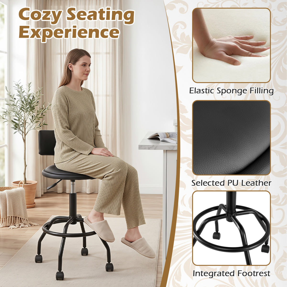 Adjustable Bar Stools Set of 4 - Swivel with Backrest