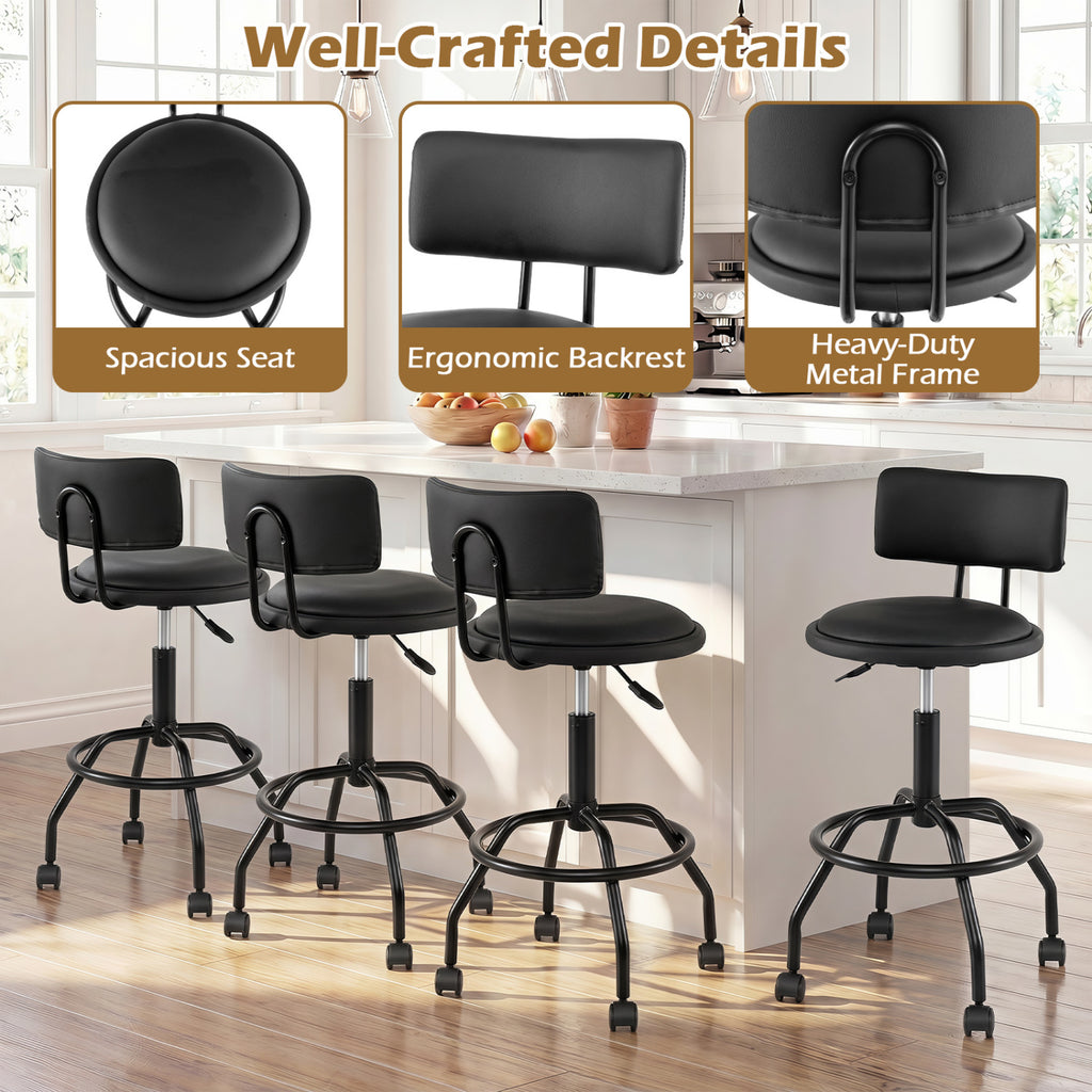 Adjustable Bar Stools Set of 4 - Swivel with Backrest