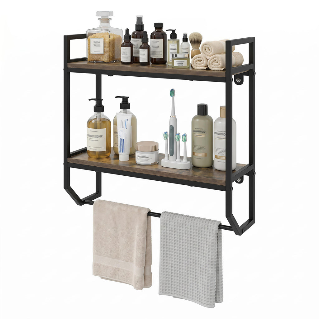 Wall-Mounted Towel Shelf with Bar & Hooks - Foldable