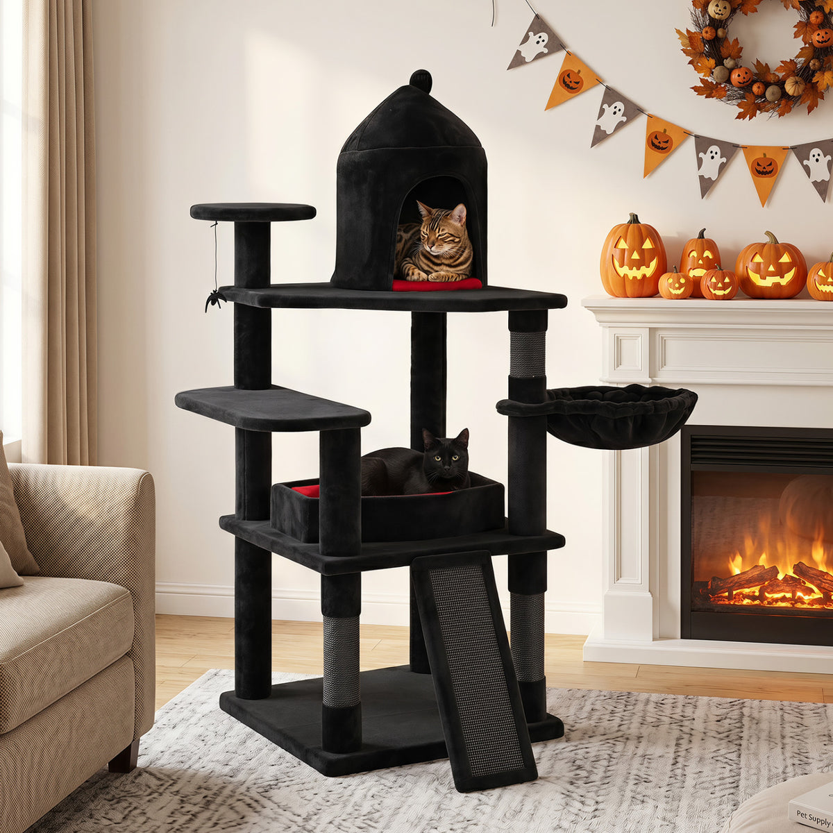 50 Inch Multi-Level Cat Tree with House and Perches for Indoor Cats
