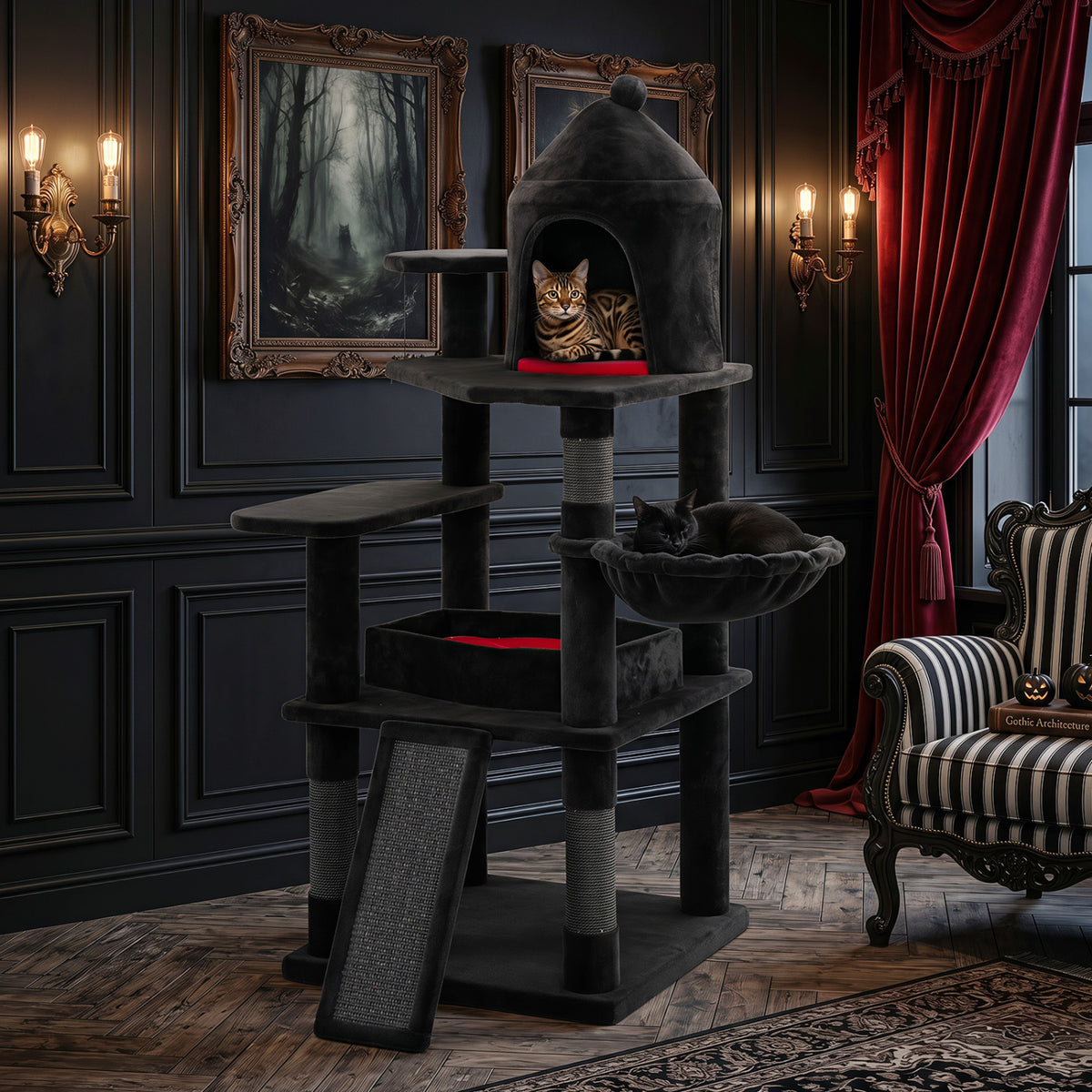 50 Inch Multi-Level Cat Tree with House and Perches for Indoor Cats