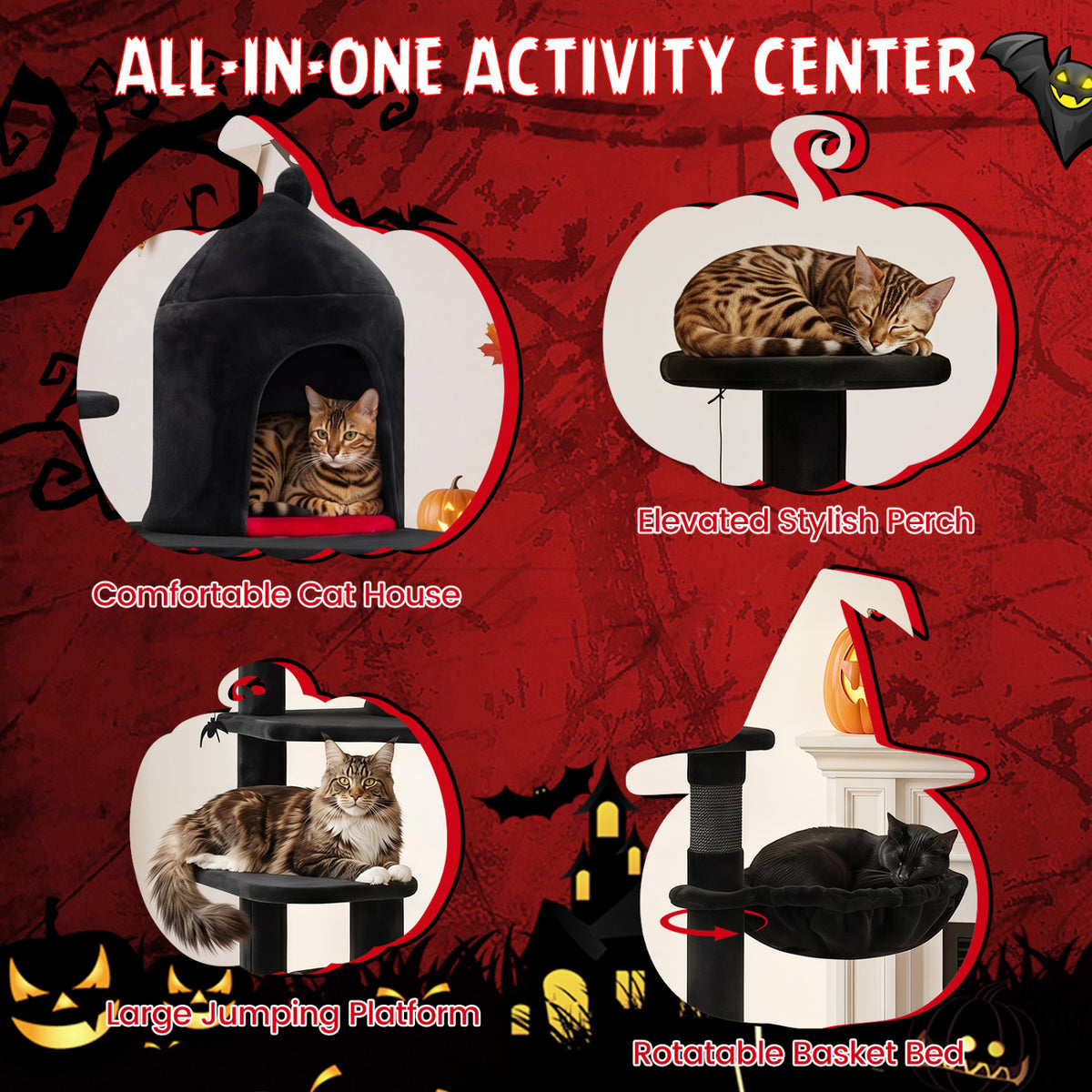 50 Inch Multi-Level Cat Tree with House and Perches for Indoor Cats