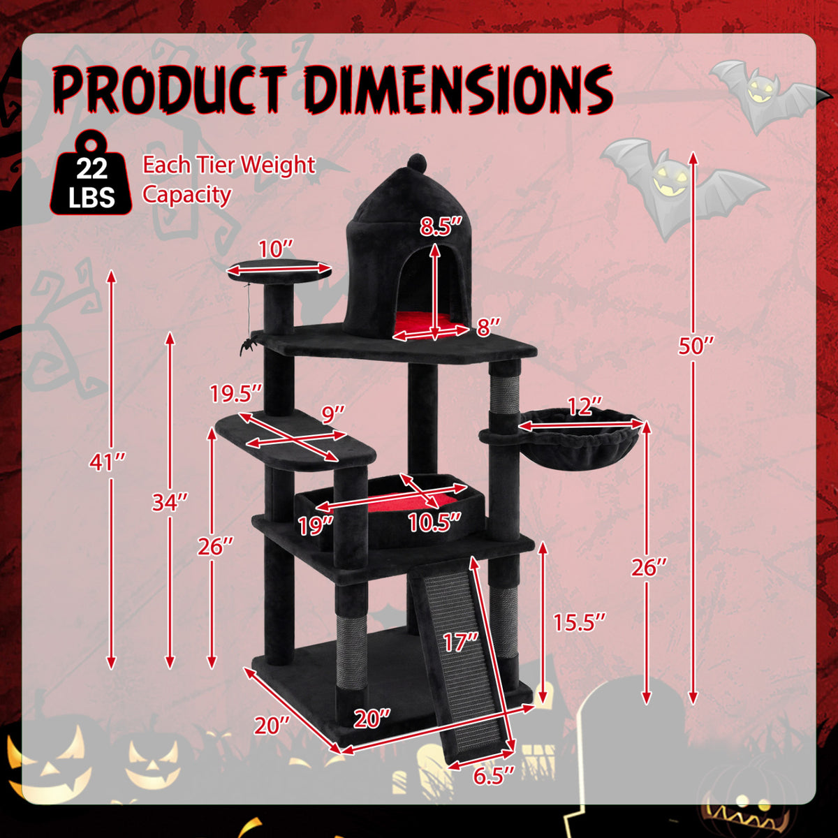 50 Inch Multi-Level Cat Tree with House and Perches for Indoor Cats