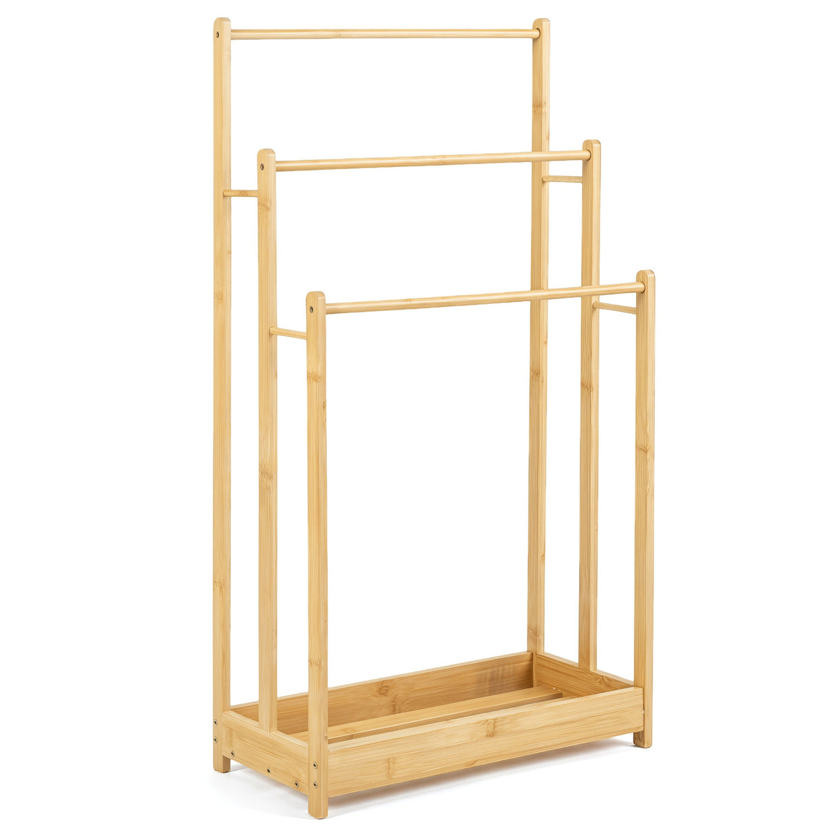Teak Wood Towel Rack with Storage Shelf - 5 Bars