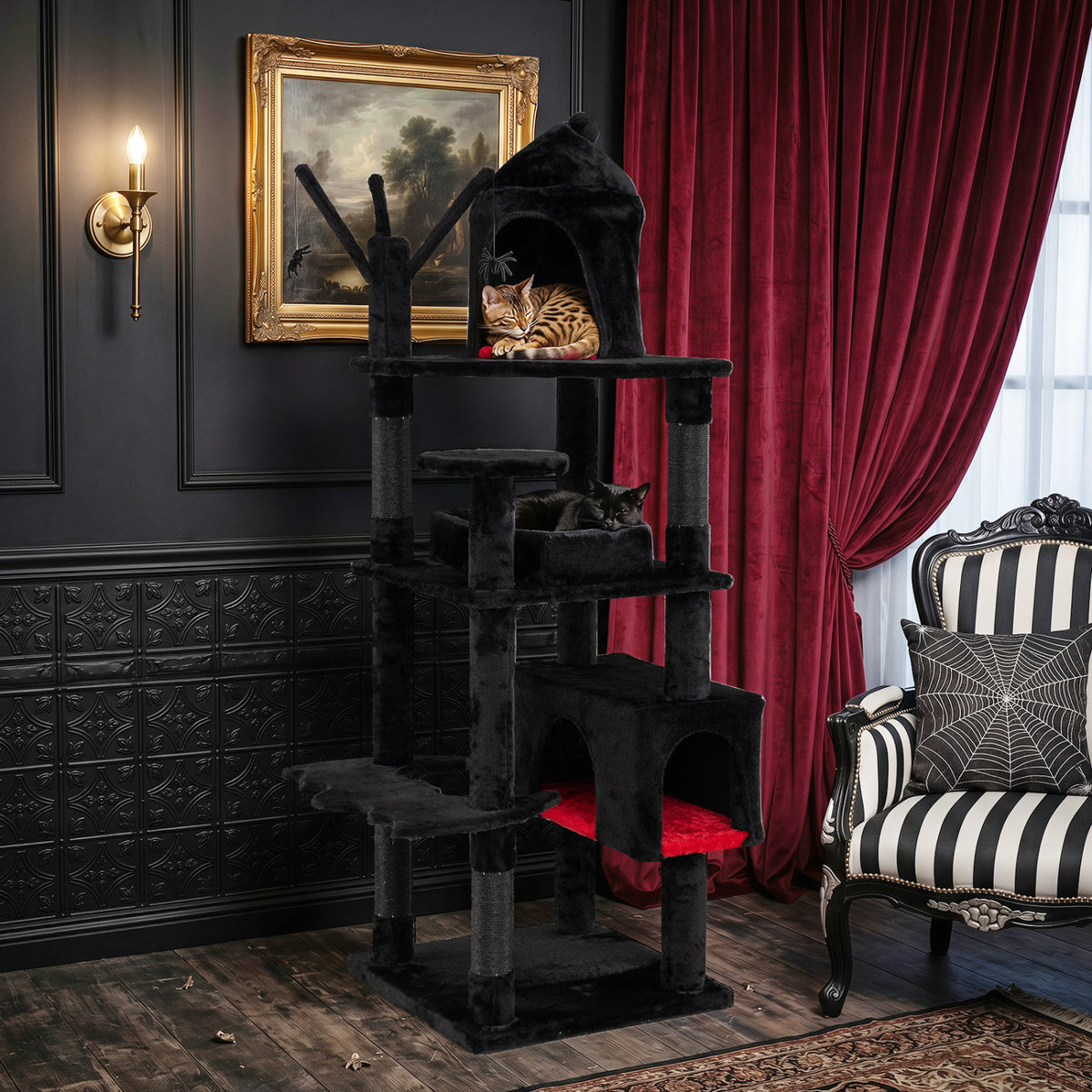 70 Inch Gothic Cat Tree Tower with Castle House for Indoor Cats