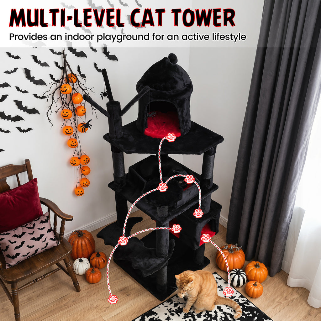 70 Inch Gothic Cat Tree Tower with Castle House for Indoor Cats