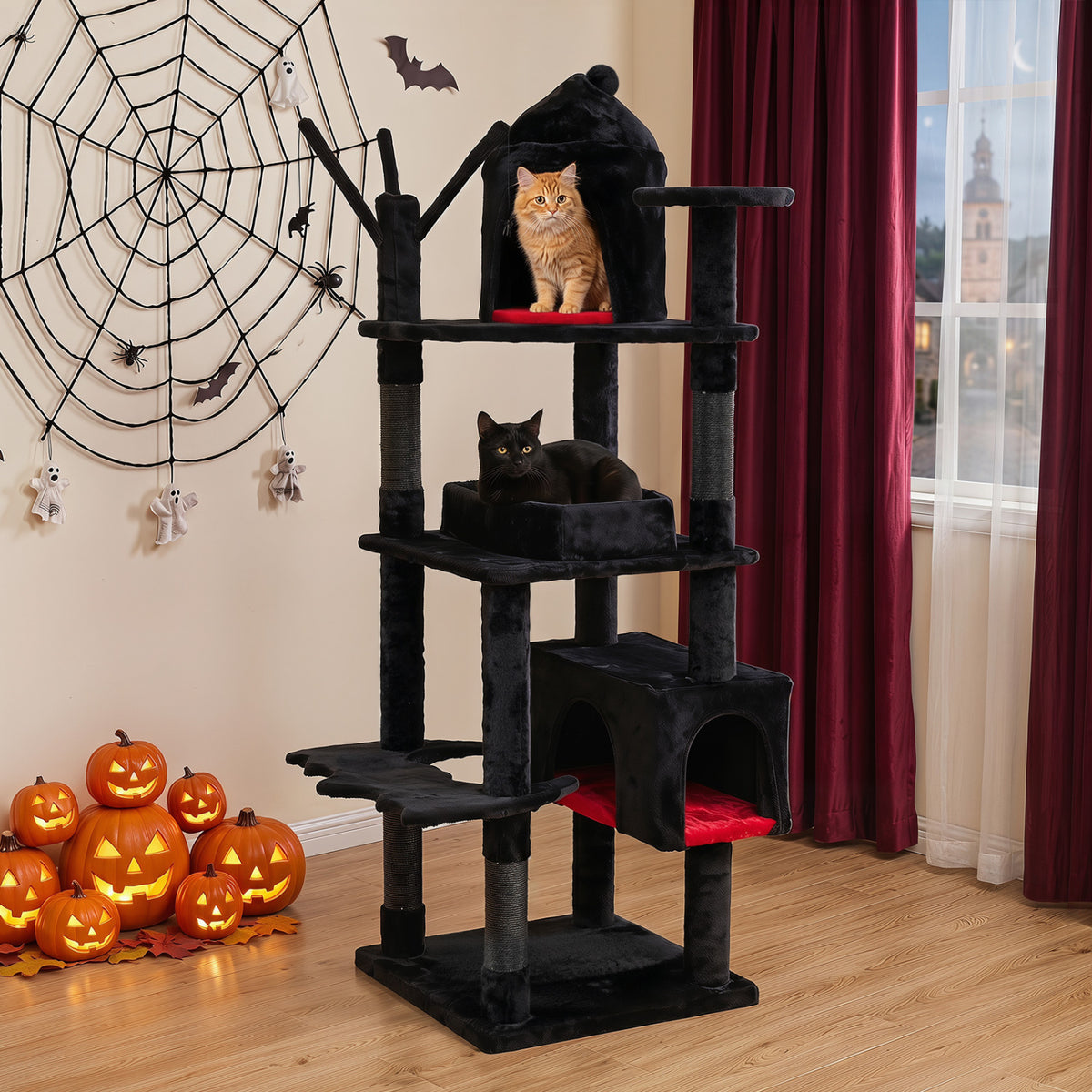70 Inch Gothic Cat Tree Tower with Castle House for Indoor Cats