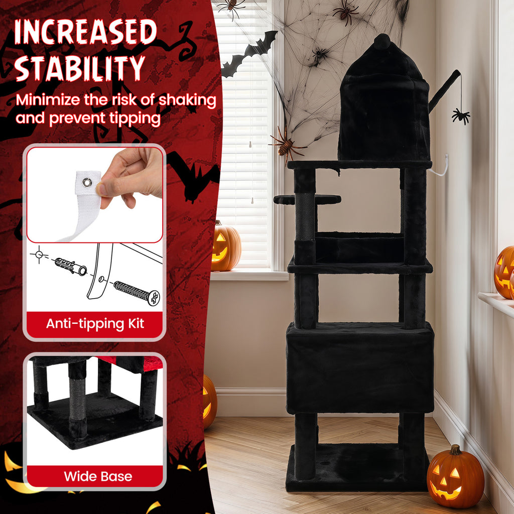 70 Inch Gothic Cat Tree Tower with Castle House for Indoor Cats