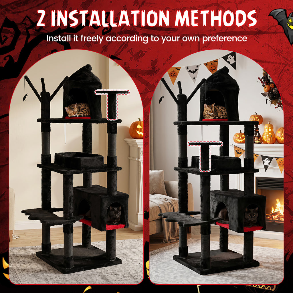 70 Inch Gothic Cat Tree Tower with Castle House for Indoor Cats