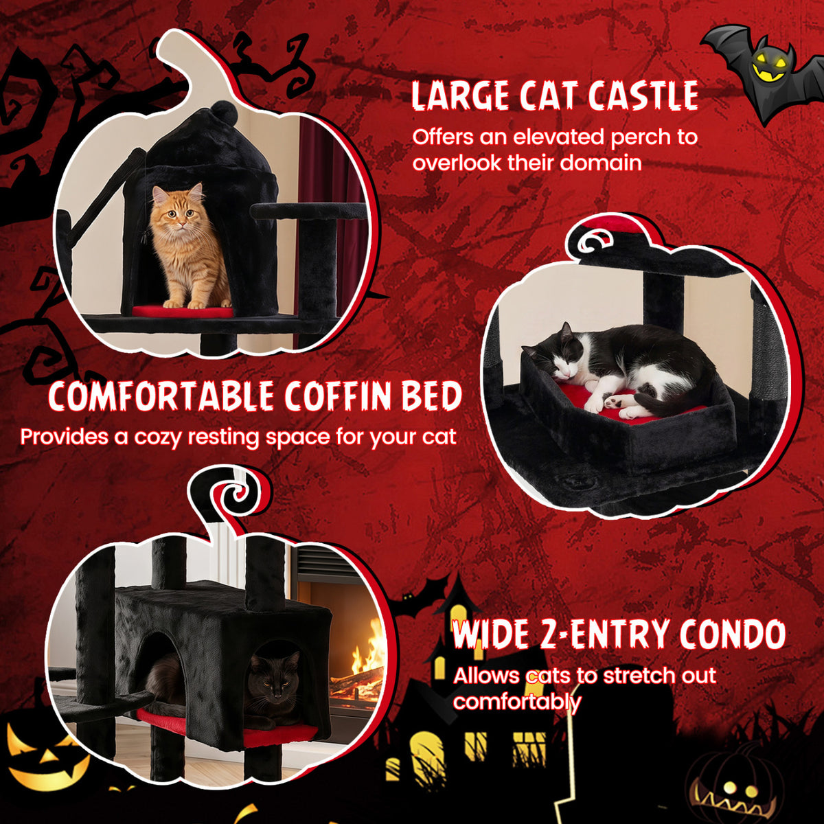 70 Inch Gothic Cat Tree Tower with Castle House for Indoor Cats