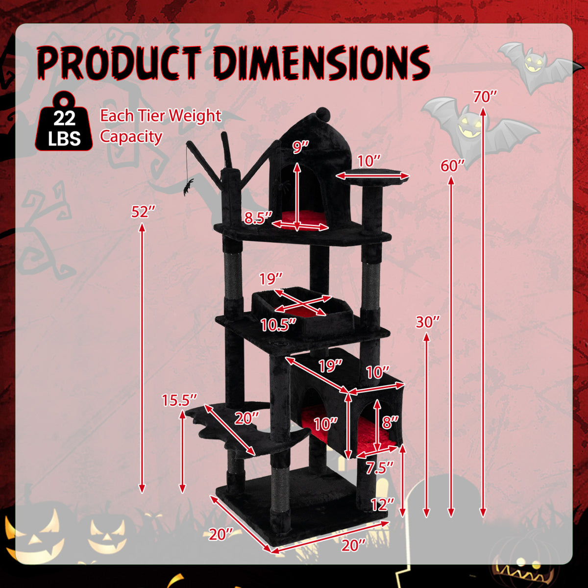 70 Inch Gothic Cat Tree Tower with Castle House for Indoor Cats