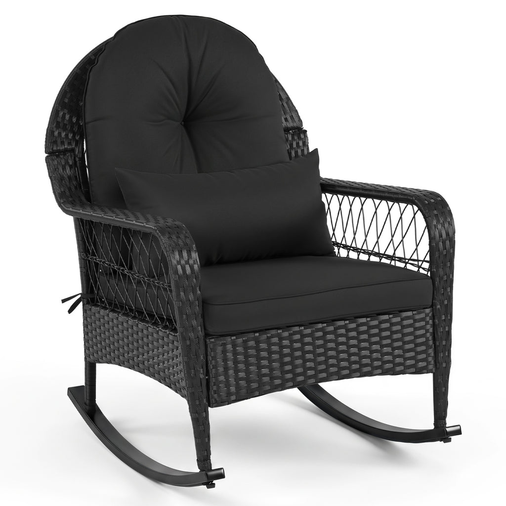 Patio Rattan Rocking Chair with Cushions - Brown, Navy