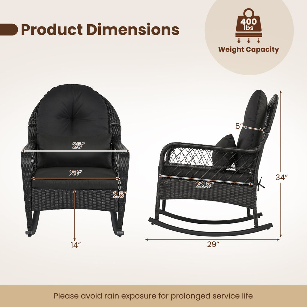 Outdoor Wicker Rocking Chair with Anti-Tip Stoppers and Thick