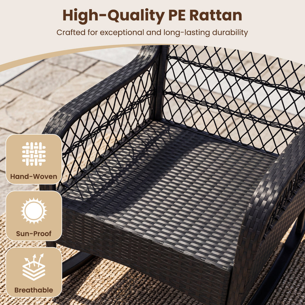 Outdoor Wicker Rocking Chair with Anti-Tip Stoppers and Thick