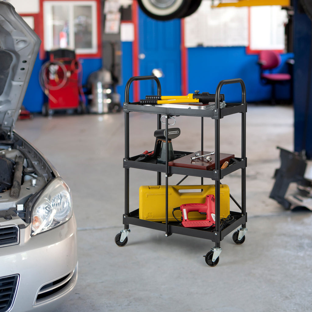 3-Tier Folding Trolley Cart with Universal Wheels Heavy Duty for