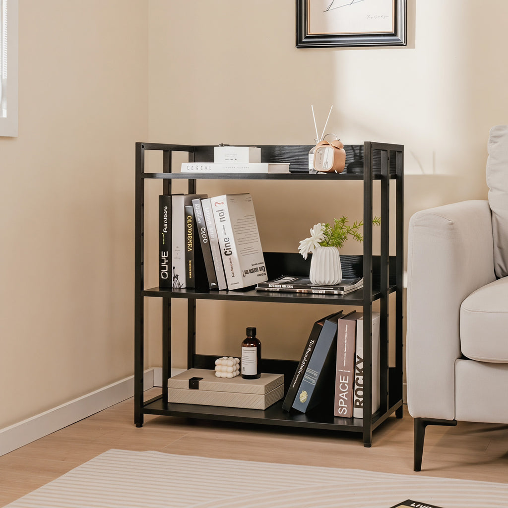 3-Tier Corner Bookshelf with Adjustable Shelves and Anti-Toppling