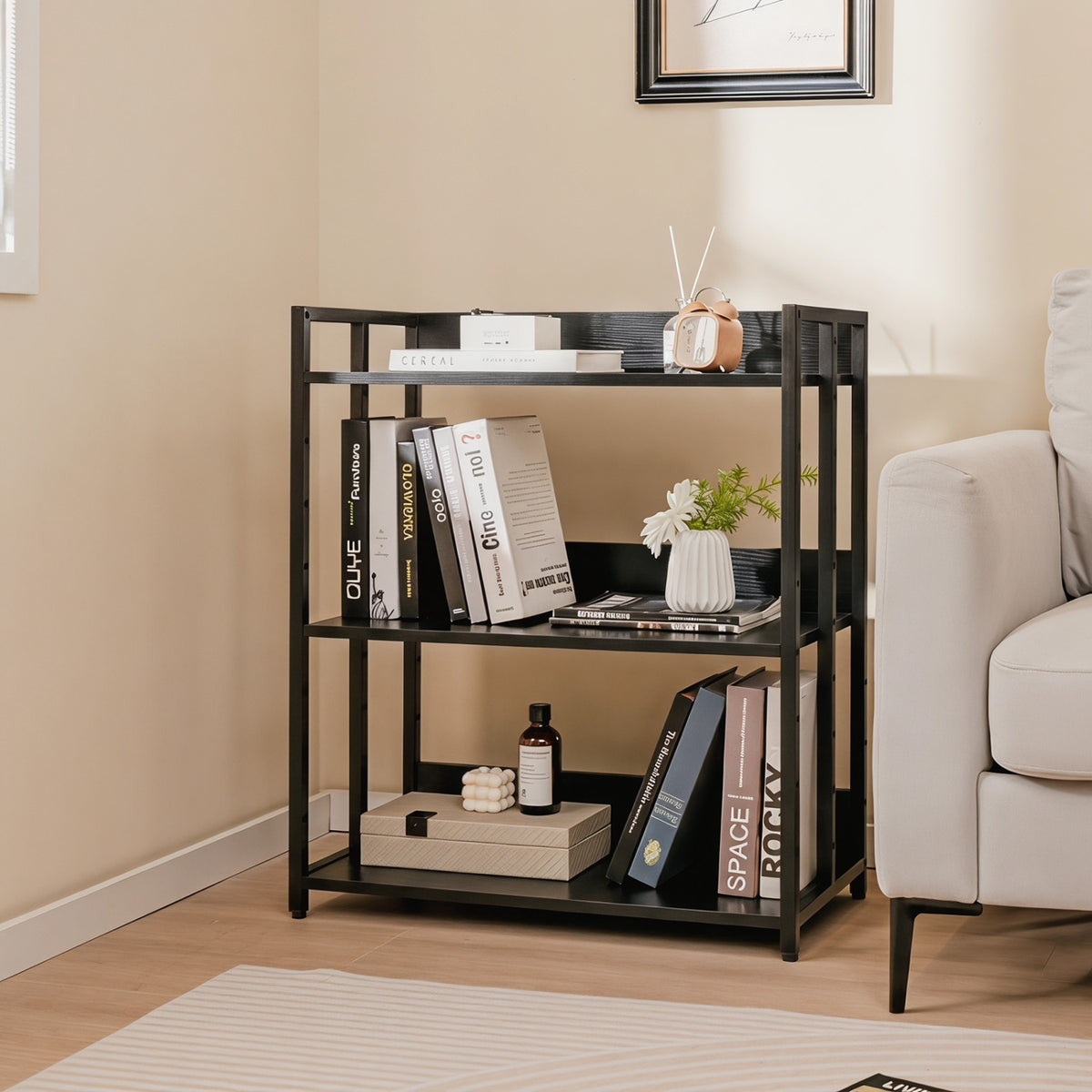 3-Tier Corner Bookshelf with Adjustable Shelves and Anti-Toppling